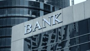 the front of a bank building