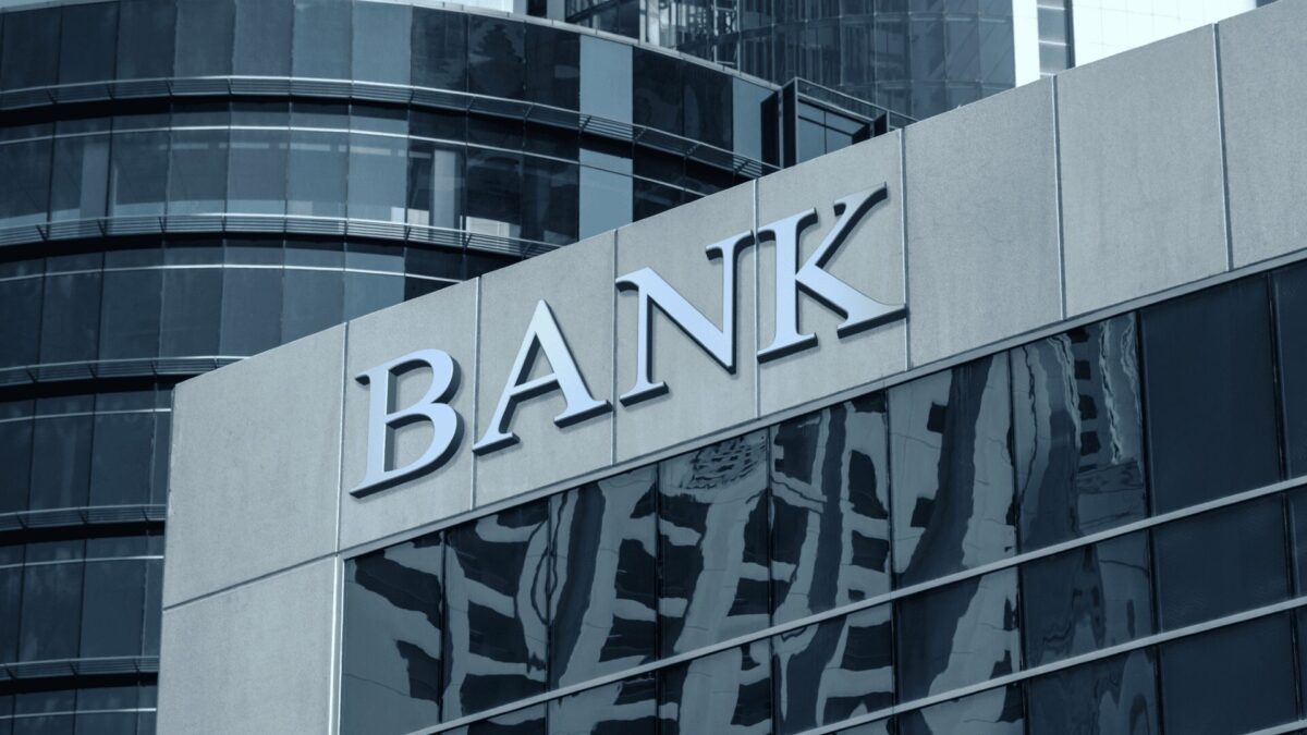 the front of a bank building