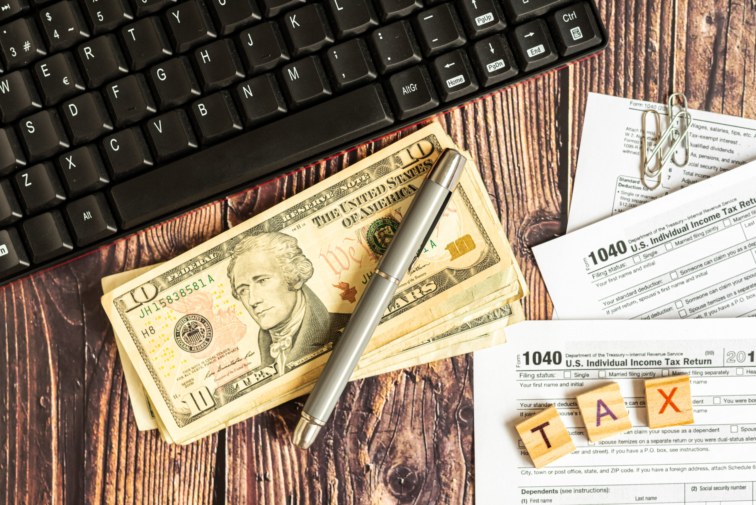 Money on table for paying taxes